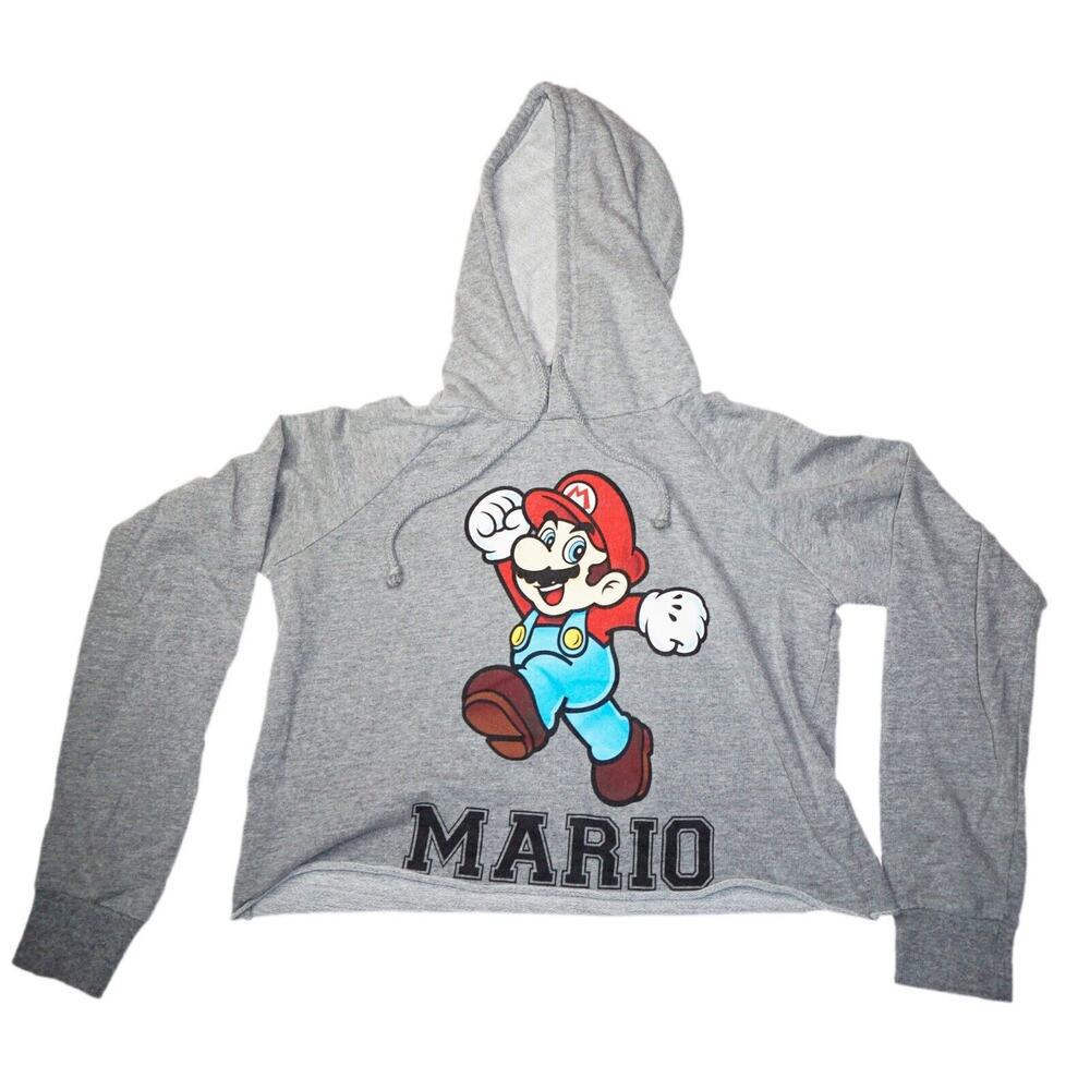 Vintage Super Mario JR M Sweatshirt Hoodie - Womens Junior Medium Grey Hood 2012